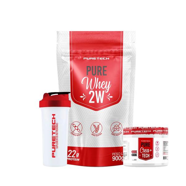 Imagem de Kit 2x Whey Pure 2W 900g + 2x Pure Crea+Tech 96g + Coqueteleira 700ml - Puretech