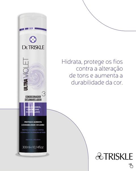 Imagem de Kit 2x1 Matizador Desamarelador Dr. Triskle Ultra Violet Shampoo + Condicionador 300ml Tratamento Cabelos Loiros Mechas Grisalhos