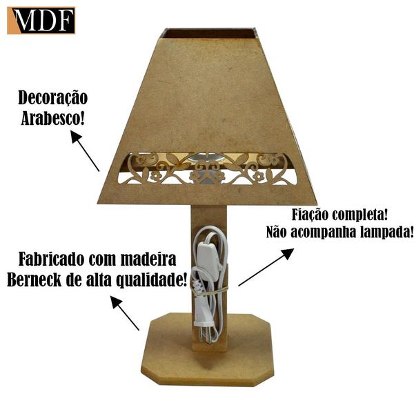 Imagem de Kit 3 Abajur Bebê Arabesco Bivolt 21x21x37 Mdf Madeira