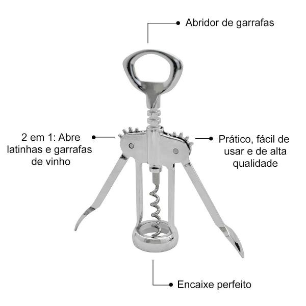 Imagem de Kit 3 Abridor De Vinho E Garrafa Luxo Saca Rolhas Cromado