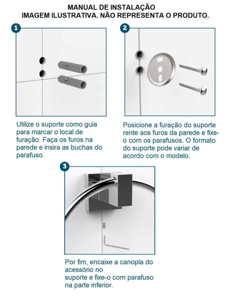 Imagem de Kit 3 Acessórios Banheiro Porta Toalha de Banho 63cm + Cabide Inox + Porta Toalha de Rosto 30cm Cromado