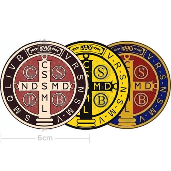 Imagem de Kit 3 Adesivos Medalha de São Bento Tons Amarelo e Tradicional 6cm