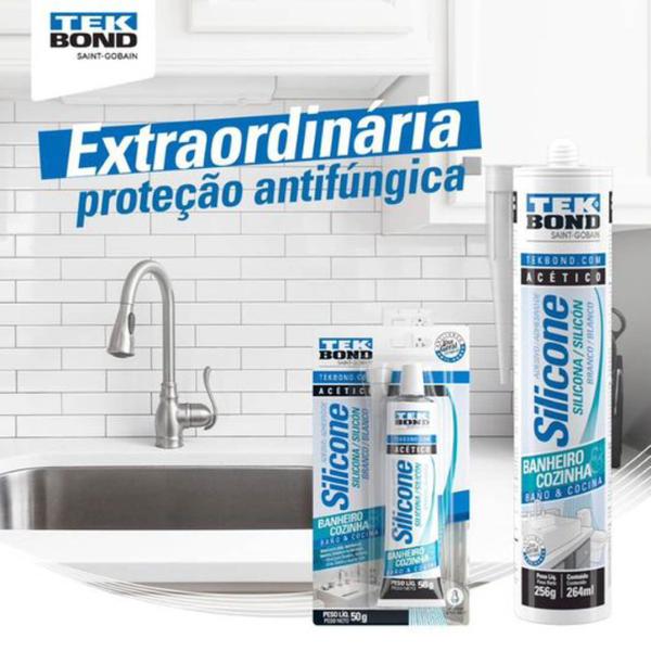 Imagem de Kit 3 adesivos silicone acético 50g blister branco tekbond