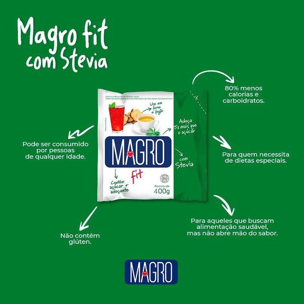 Imagem de Kit 3 Adoçante Em Pó Com Stevia Açúcar Light Pacote 500g Magro