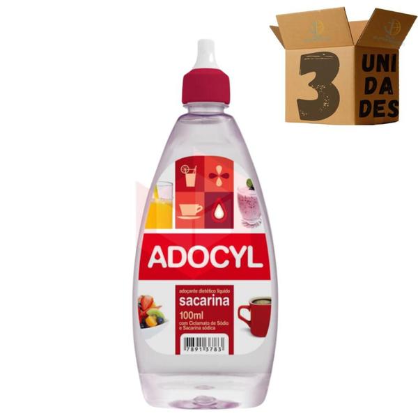 Imagem de Kit 3 Adoçante Líquido Dietético Sacarina Adocyl 100ml