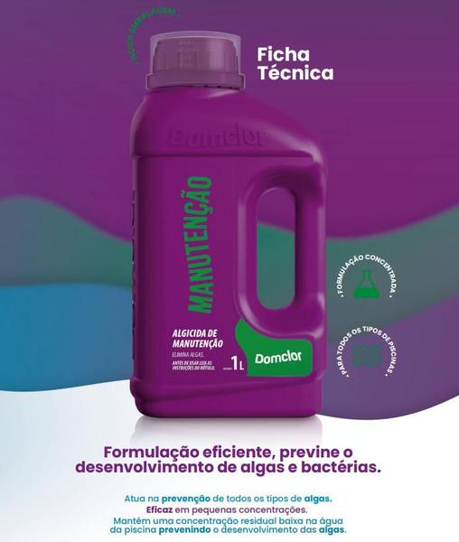 Imagem de Kit 3 Algicida de manutenção DomClor 1L Limpeza Para Piscina