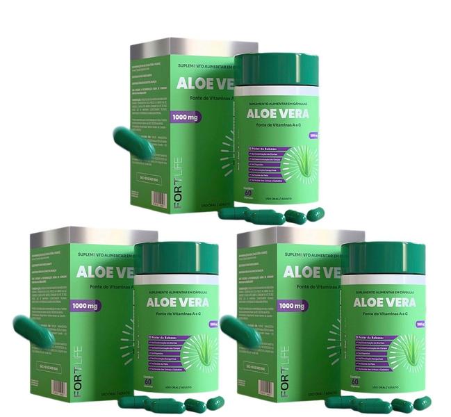 Imagem de Kit 3 Aloe Vera Fonte De Vitaminas A E C 60 Caps - Fortlife