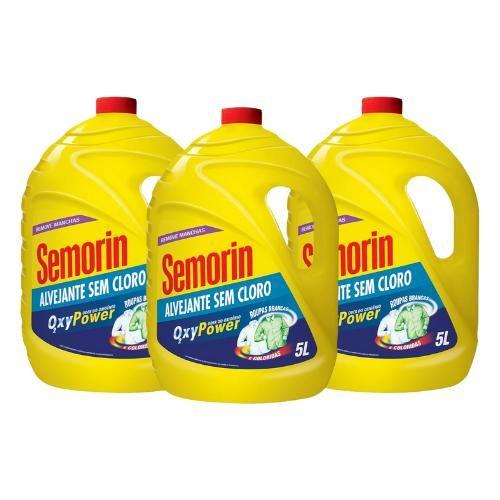 Kit 3 Alvejante Sem Cloro Lava Roupas Semorin Oxy Power 5L Imagem de Kit 3 Alvejante Sem Cloro Lava Roupas Semorin Oxy Power 5L