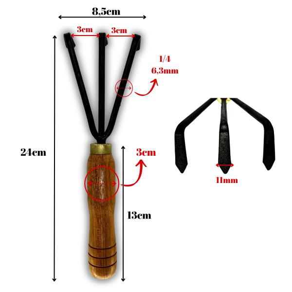 Imagem de Kit 3 Ancinhos 3 Dentes Para Horta E Jardim Para Aerar Solo Plantar