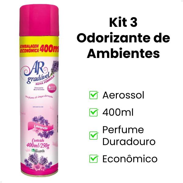 Imagem de Kit 3 Ar Gradável Kelldrin Aerossol Lavanda - 400ml