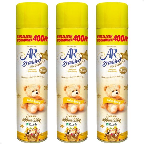 Imagem de Kit 3 Ar Gradável Kelldrin Aerossol Talco Baby - 400ml