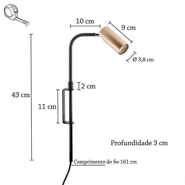 Kit 3 Arandela Cabeceira Leitura Plug Interruptor Mr11 Lup86 - Acende A Luz Imagem de Kit 3 Arandela Cabeceira Leitura Plug Interruptor Mr11 Lup86