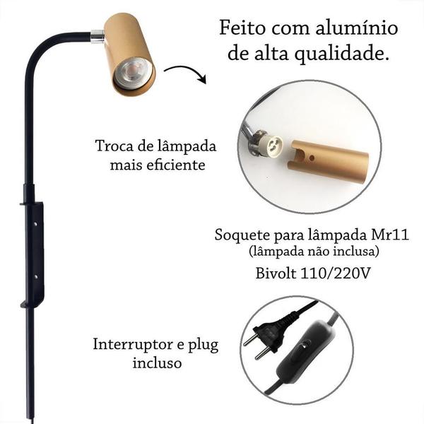 Kit 3 Arandela Cabeceira Leitura Plug Interruptor Mr11 Lup86 - Acende A Luz Imagem de Kit 3 Arandela Cabeceira Leitura Plug Interruptor Mr11 Lup86