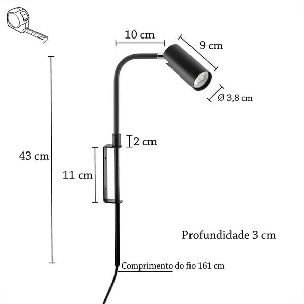 Kit 3 Arandela Cabeceira Leitura Plug Interruptor Mr11 Lup87 - Acende A Luz Imagem de Kit 3 Arandela Cabeceira Leitura Plug Interruptor Mr11 Lup87