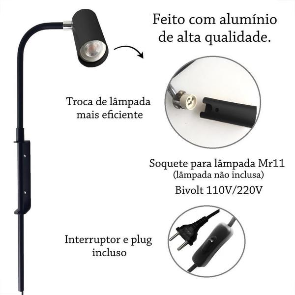 Kit 3 Arandela Cabeceira Leitura Plug Interruptor Mr11 Lup87 - Acende A Luz Imagem de Kit 3 Arandela Cabeceira Leitura Plug Interruptor Mr11 Lup87