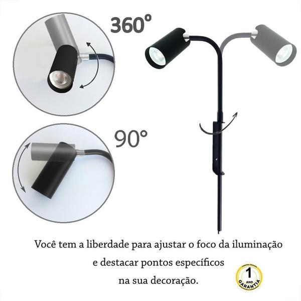 Kit 3 Arandela Cabeceira Leitura Plug Interruptor Mr11 Lup87 - Acende A Luz Imagem de Kit 3 Arandela Cabeceira Leitura Plug Interruptor Mr11 Lup87