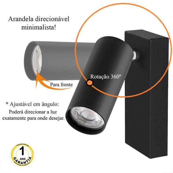 Kit 3 Arandela Direcionável Estilo Spot Preto Mr11 Lup84 - Acende A Luz Imagem de Kit 3 Arandela Direcionável Estilo Spot Preto Mr11 Lup84