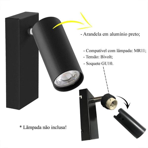 Kit 3 Arandela Direcionável Estilo Spot Preto Mr11 Lup84 - Acende A Luz Imagem de Kit 3 Arandela Direcionável Estilo Spot Preto Mr11 Lup84