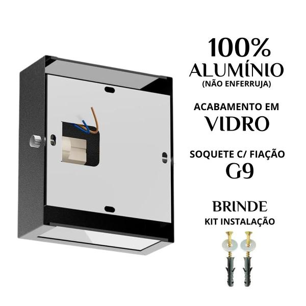 Imagem de Kit 3 Arandela Mini Slim 2 Focos 10x12x4cm Bivolt Com Lâmpada G9 Interna Externa Muro Parede - 143