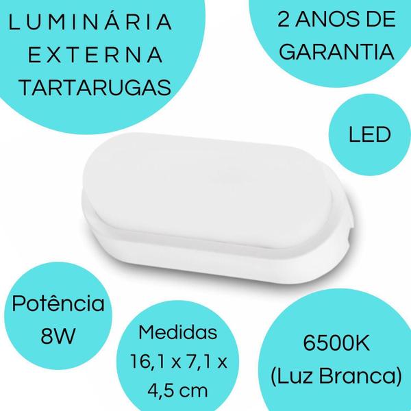 Imagem de Kit 3 Arandela Tartaruga Luminaria Externa Led 8W 6500K Muro