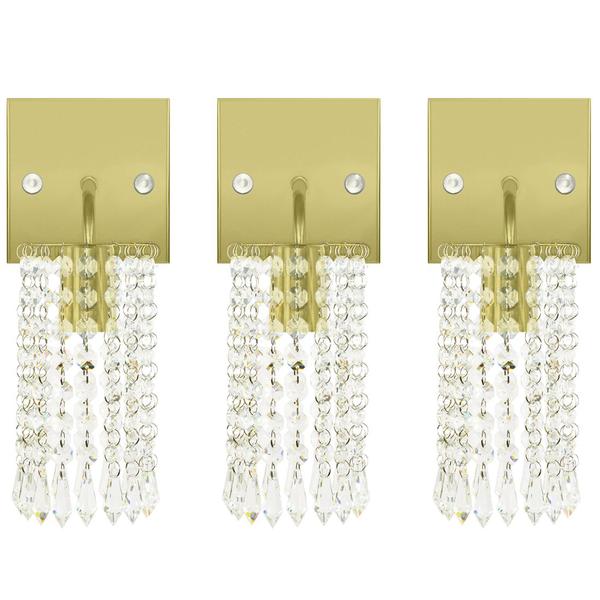 Kit 3 Arandelas Cristal Acril. Clearcrillic Quadrada Dourado - MARRYLUZ Imagem de Kit 3 Arandelas Cristal Acril. Clearcrillic Quadrada Dourado