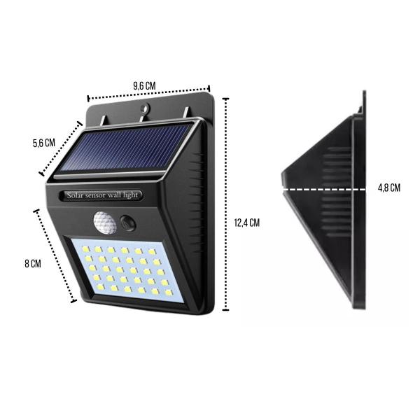 Imagem de Kit 3 Arandelas Solares Externas De Sobrepor 6W 30 Leds Com Sensor De Presença Movimento Sem Fio Para Paredes E Muros