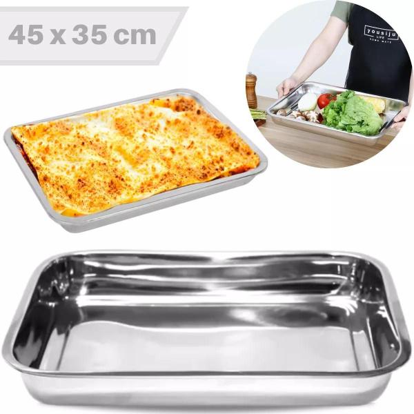 Kit 3 Assadeira Forma Retangular Alta Aço Inox 45 X 35 X 4Cm - Kehome Imagem de Kit 3 Assadeira Forma Retangular Alta Aço Inox 45 X 35 X 4Cm