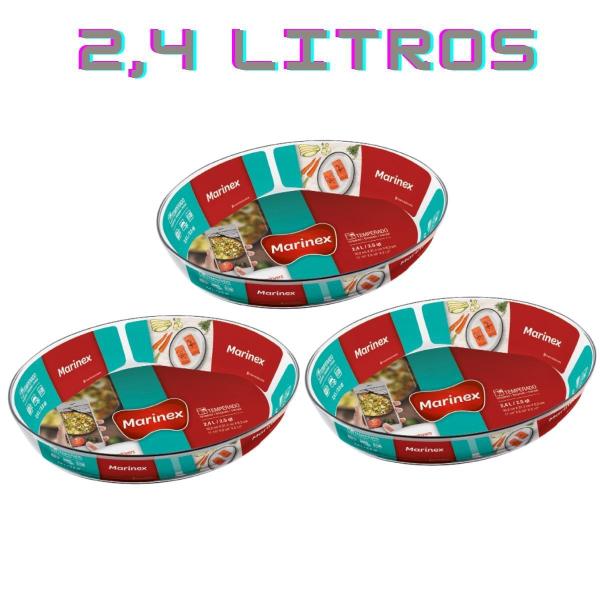 Imagem de Kit 3 Assadeira Vidro Oval 2,4L Temperado Nadir Marinex