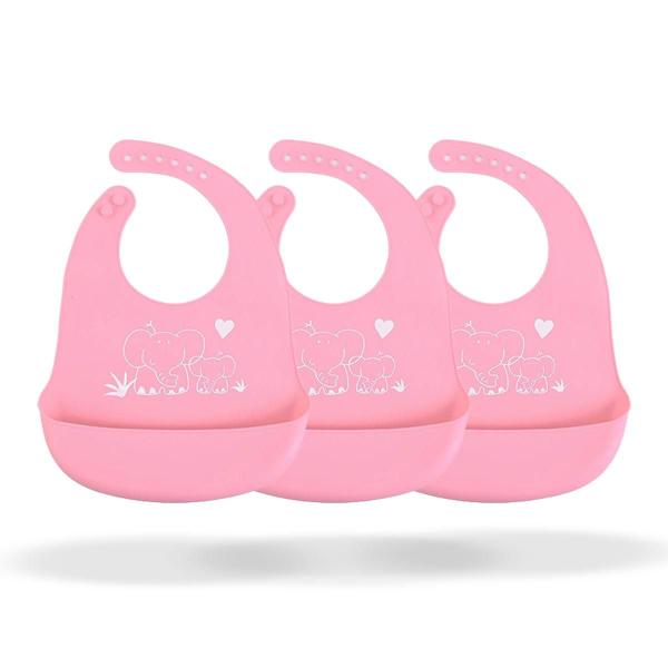 Imagem de Kit 3 Babador Impermeável infantil de silicone com bolso pega migalhas ajuste bebe