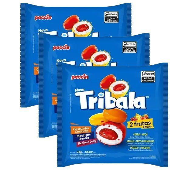 Imagem de kit 3 Bala Recheada Peccin TriBala Sabor 2 Frutas Saco 500g