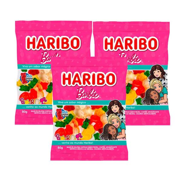 Kit 3 Balas de Gelatina Haribo Barbie com Ursinhos de Ouro 80g Imagem de Kit 3 Balas de Gelatina Haribo Barbie com Ursinhos de Ouro 80g