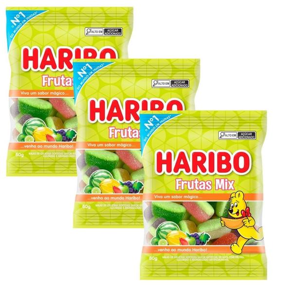 Imagem de Kit 3 Balas de Gelatina Haribo Frutas Mix 80g