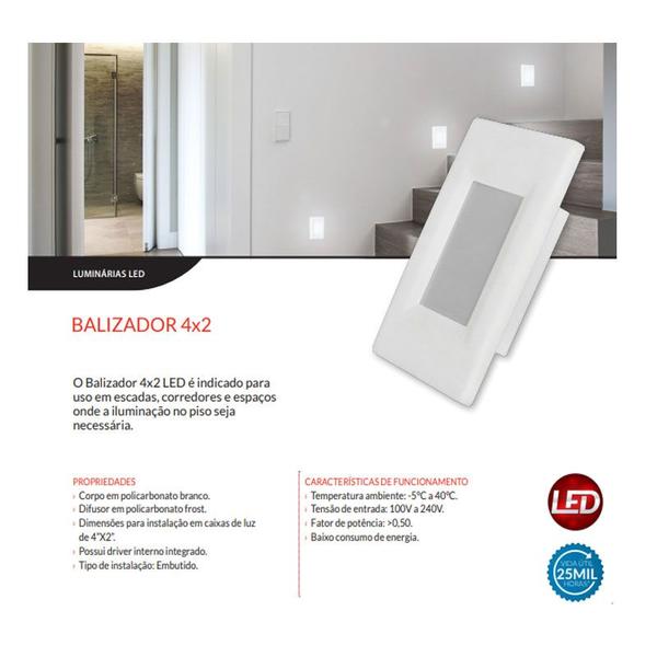 Imagem de KIT 3 Balizador Led Embutir Elegance 4x2 Luz Amarela Avant