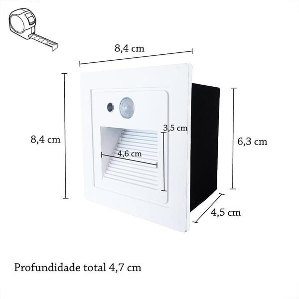 Imagem de Kit 3 Balizador Led Parede Sensor Presença Embutido Branco