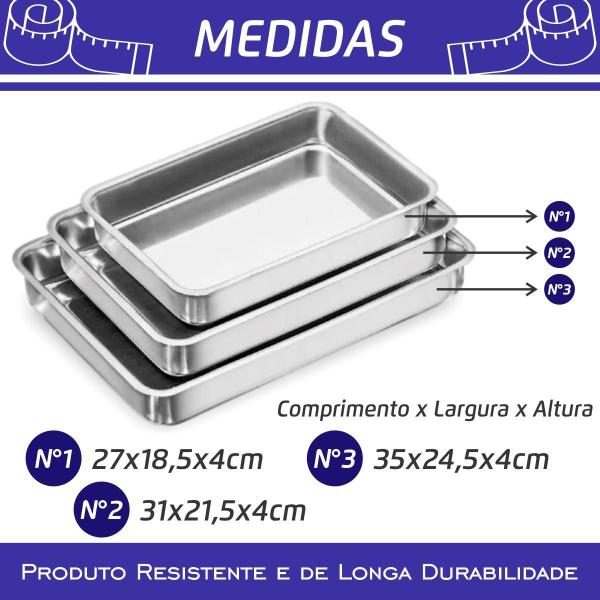 Imagem de Kit 3 Bandeja Assar Quadrada Tabuleiro Forma Aluminio Alta