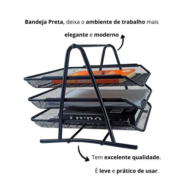 Imagem de KIT 3 Bandeja Organizadora Tripla de Papel Documentos para Mesa de Escritório