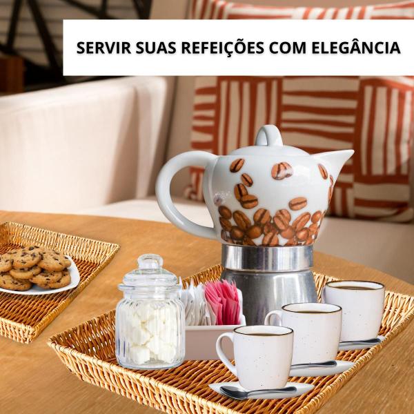 Imagem de Kit 3 Bandejas cesta Grande rattan retangular decorar bancada mesa café frutas pães lavabo banheiro