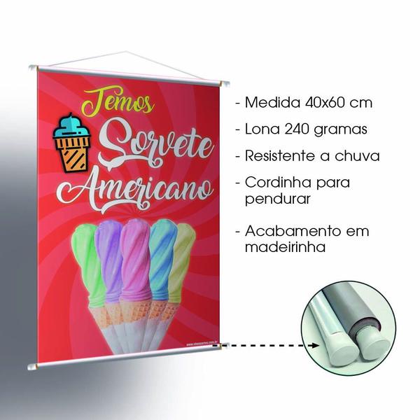 Kit 3 Banners Sorvete Americano Sabores Impressão Digital - G Artes Imagem de Kit 3 Banners Sorvete Americano Sabores Impressão Digital
