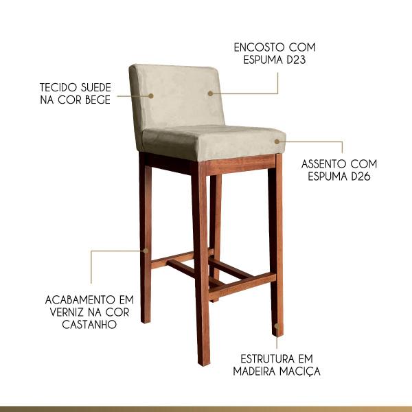 Imagem de Kit 3 Banquetas Alta Estofada para Bancada Lisboa 100 Cm Suede Bege CCS