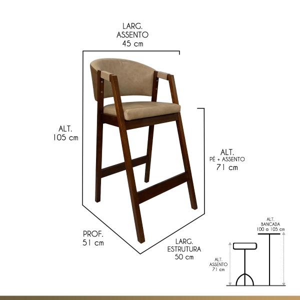 Imagem de Kit 3 Banquetas Alta para Bancada de Cozinha Ravena Madeira Maciça Capuccino Sintético Marrom Bege CCS