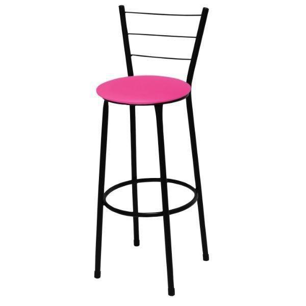 Kit 3 Banquetas Alta Preta com Assento Rosa Fortmix Imagem de Kit 3 Banquetas Alta Preta com Assento Rosa Fortmix