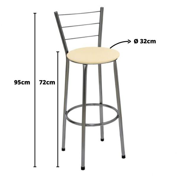 Kit 3 Banquetas Altas Cromada com Encosto Assento Bege - Fortmix Imagem de Kit 3 Banquetas Altas Cromada com Encosto Assento Bege