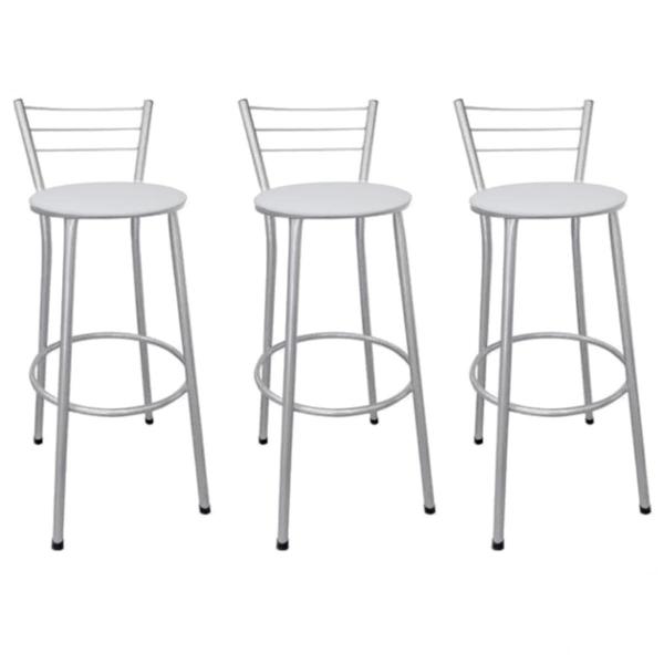 Kit 3 Banquetas Altas Prata com Encosto Assento Branco - Fortmix Imagem de Kit 3 Banquetas Altas Prata com Encosto Assento Branco