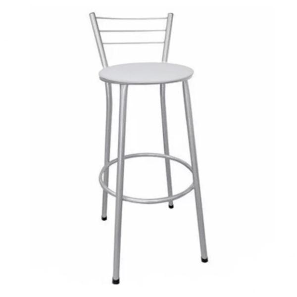 Kit 3 Banquetas Altas Prata com Encosto Assento Branco - Fortmix Imagem de Kit 3 Banquetas Altas Prata com Encosto Assento Branco