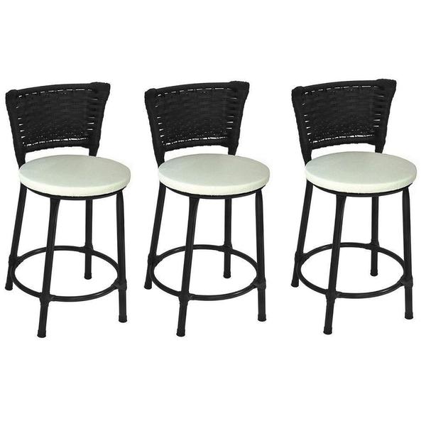 Kit 3 Banquetas Baixa Preta Junco Preto com Assento Branco Fortmix Imagem de Kit 3 Banquetas Baixa Preta Junco Preto com Assento Branco Fortmix