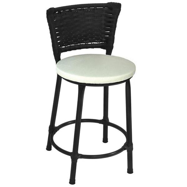 Kit 3 Banquetas Baixa Preta Junco Preto com Assento Branco Fortmix Imagem de Kit 3 Banquetas Baixa Preta Junco Preto com Assento Branco Fortmix
