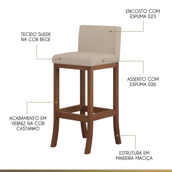 Kit 3 Banquetas Média Estofada Gourmet para Cozinha 38x90 Cm Espanha Madeira Castanho Suede CCS - CCS Interiores Imagem de Kit 3 Banquetas Média Estofada Gourmet para Cozinha 38x90 Cm Espanha Madeira Castanho Suede CCS