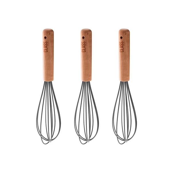 Imagem de Kit 3 Batedores De Ovos Silicone Bambu 25Cm