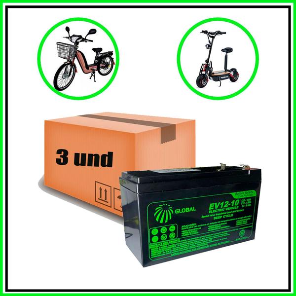 Imagem de Kit 3 Bateria Selada 12v 10ah Ciclo Profundo Bike Scooter