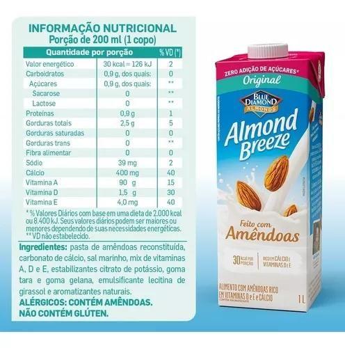 Imagem de Kit 3 Bebida De Amêndoa Original Sem Adição De Açúcar Almond Breeze 1l